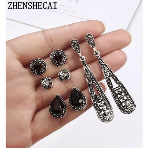 4 Pairs/Set Women Crystal Bohemian Earring Stud Earrings for Women Boucle D'oreille Jewelry Cubic Zirconia Brincos e0138