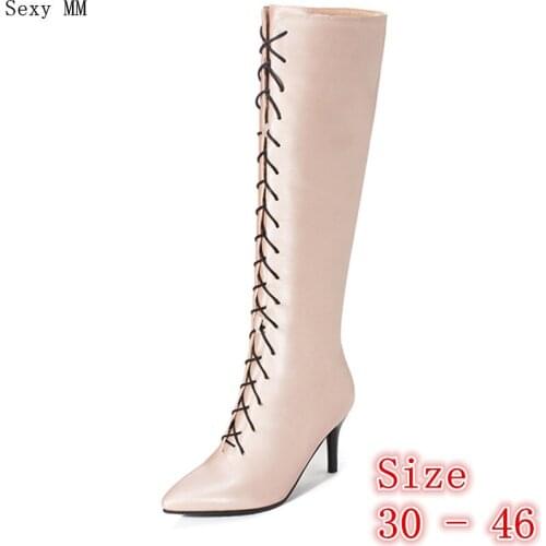 Spring Autumn Women Knee High Boots High Heel Shoes Woman Thigh High Boots Small Plus Size 30 31 32 33 - 41 42 43 44 45 46
