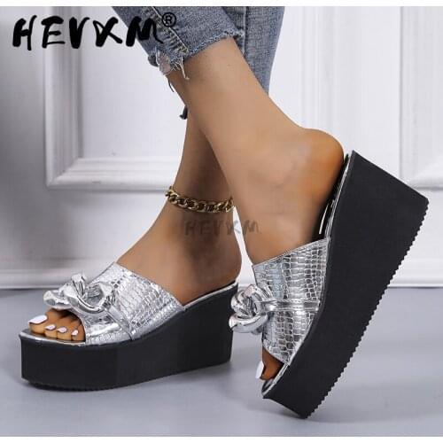 Rhinestone Slippers Women Outdoor Beach Slippers Woman High Heels Sandals Open Toe Wedge Heels Summer Platform Slippers Black
