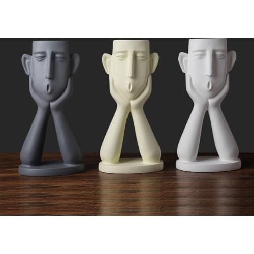 Resin Flower Plant Handcrafted Figurine Vase Chin Support Form Cute Art Modern Decoration Sculpture Birthday Gifts