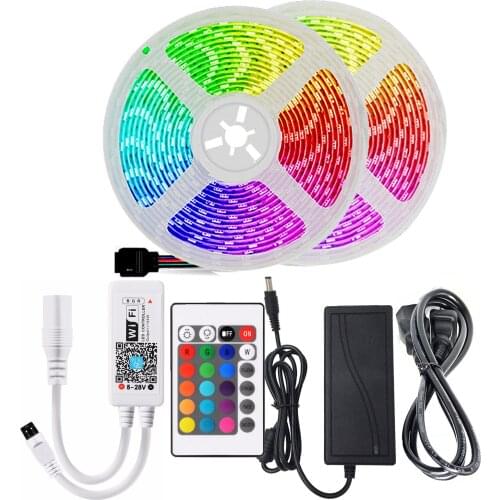 5m 10m 15m 20m WiFi luces LED Strip Light RGB Waterproof SMD 5050 DC12V Lights Diode Flexible Ribbon 24 key Contoller 60LEDs/M