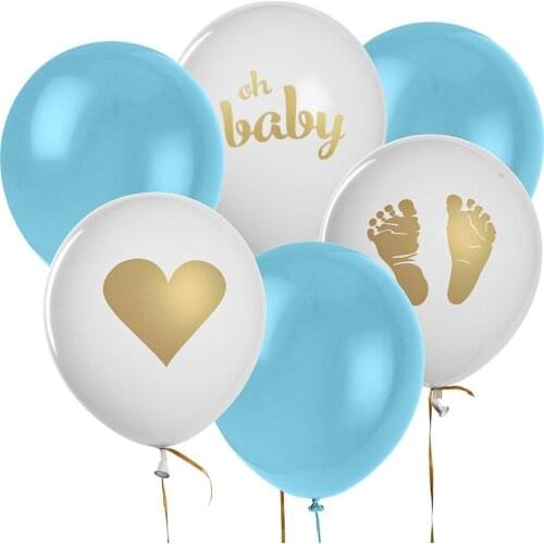 12pcs Baby Shower Decor Gender Reveal Party Pregnancy Birthday party Gold Foot Heart oh baby Printed Light Pink Blue Balloons