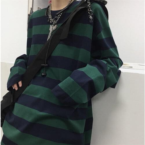 2021 Spring Summer Stripes Long Sleeve T-shirt Women Fashion Tops Streetwear Punk Clothes Oversized Harajuku Graphic Tee Vintage