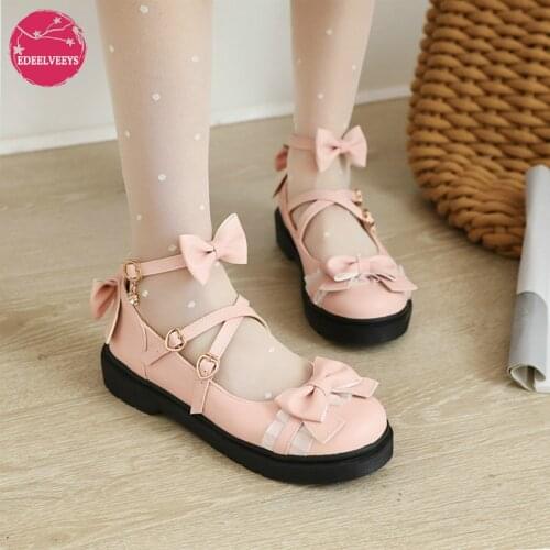 Women Fashion Low Heel Bow Rivet Buckle Strap Platform Lace Ruffles Round Toe Elegant Cosplay Lolita Mary Janes Shoes Dropship