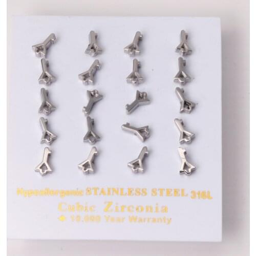 10 Pairs Arrow Hole Key Stud Earrings Stainless Steel Silver Color Wholesale Women Earring Fashion Jewelry Wedding