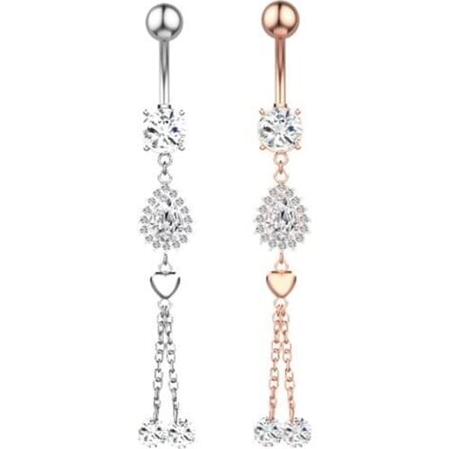 Stainless Steel Chain Tassel Bell Piercings Rings Women Rose Gold Heart Navel Belly Button Ring Sexy Body Piercing Jewelry