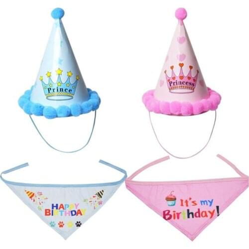 1 Set Party Pet Dog Hat Bib Kit Creative Birthday Pets Cats Dog Caps Triangular Bandage Scarf Pets Toys Accessories Supplies