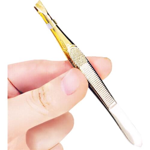 1PC Professional Eyelashes Tweezer Eyebrow Hair Removal Flat Tip Tool Stainless Steel Makeup Beauty Tool Sliver