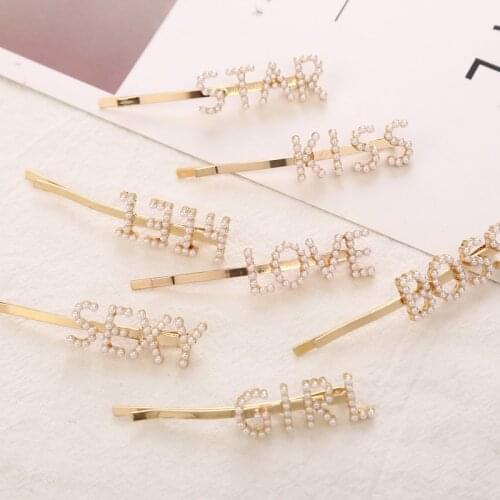 1PC Letter Hairpins for Women Girls Hair Clips Pins Barrette Tools Hair Accessories Rhinestone Alloy Personality Word jewelry