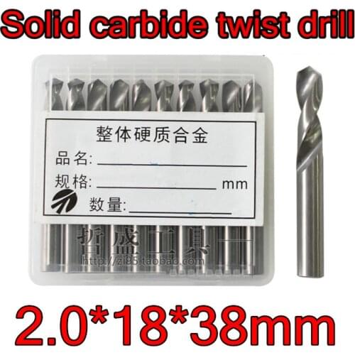 2.0*18*38mm 10pcs/set YG6X Solid carbide twist drill Processing steel cast iron copper aluminum, etc Free shipping