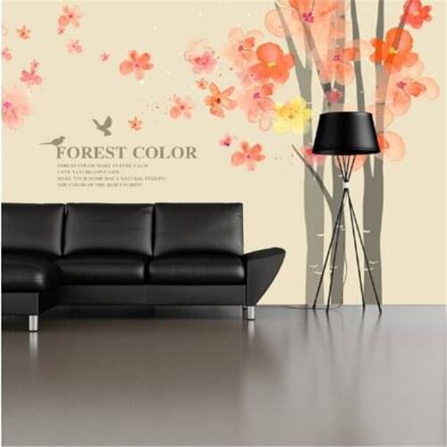 European Style 3D Wallpapers Orange Non-Woven Wall Paper Cherry Blossoms Wallpapers for Living Room Simple Sticker Wallpaper