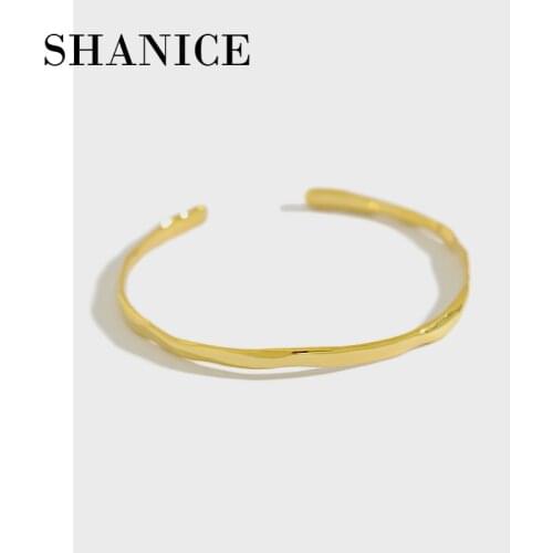 SHANICE Authentic 925 Sterling Silver INS simple irregular concave smooth Bangle Bracelet Open Bangles Stoppers Bracelets Women