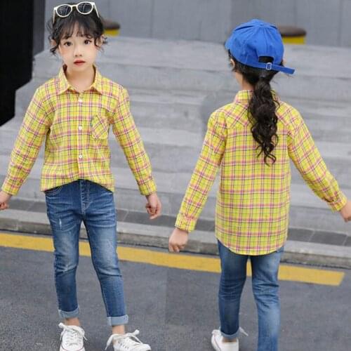 Kids Clothes Girls Cotton Plaid Shirts 6 8 To 12 Clothing Children School Girl Long Sleeve Casual Blouse Tops Clothes New 2020