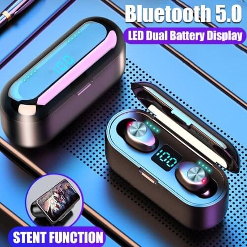 F9 Bluetooth 5.0 Headset TWS Wireless Earphone With Button Control LED Display Headphone In Ear Waterproof Sport Earbuds