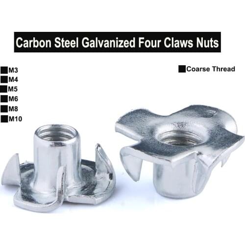 Carbon Steel Galvanized Four Claws Nut Speaker Nut T-nut for Wood Furniture Hardware M3 M4 M5 M6 M8 M10
