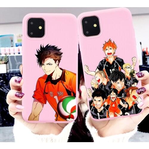 Haikyuu Hinata attacks Anime etui Soft Pink candy Phone Case For iPhone 12 11 Pro X XS MAX 6 7 8 Plus XR 2020SE Fundas Coque