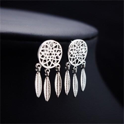 Dainty Fashion Feather Earring Jewelry Round Earring National Style Dream Catcher Earring Gift For Her