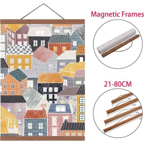 Magnetic Poster Frame Teak Wooden Painting Hanging Scroll Wall Art Canvas Picture Poster Hanger Frame 21-80cm Home Decor