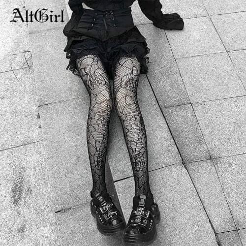 AltGirl Lolita Dark Gothic Tights Women Y2k Preppy Style Mall Goth Punk Spider High Waist Jk Socking Emo Alt Fishnet Stockings