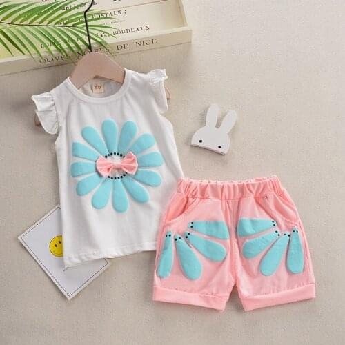 BibiCola baby girls summer clothing set children flower style set fashion cotton sleeve T-shirt +pants 2pcs girls outfits