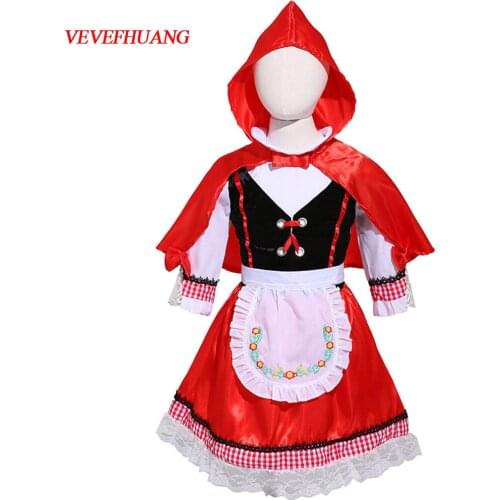 VEVEFHUANG Halloween Costumes For Baby Kid Girls Little Red Riding Hooded Costume Theatre Play Cos Apron Dress Party Outfit