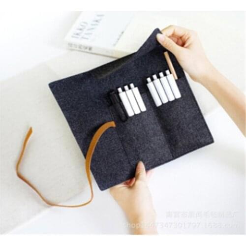 Chemical Fiber Felt Roll Pencil Cases Leather Pen Bag Pouch Texture Student Pencil Bag Office School Supplies Stationery Escolar