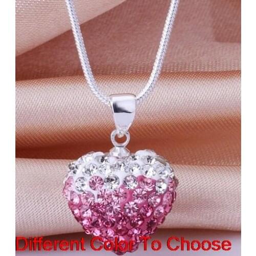 Micro pave multicolor rhinestone heart Silver Plated 16inch snake chain gradual change crystal ut56