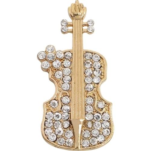 Trendy Crystal Rhinestone Violin Brooch Love Gift Alloy Brooches For Women Music Teachers Broche Violin Pin Xmas Gift
