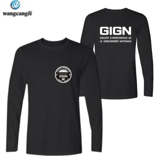 2020 France Special Elite Police Forces Unit GIGN Raid BRI Black T shirt Men Long Sleeve Tshirt homme 100% Cotton T-shirt Tops