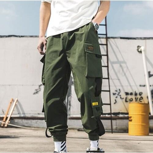 2021 New Hip Hop Joggers Cargo Pants Men Multi-Pocket Ribbons Sweatpants Streetwear Casual Trousers S-5XL