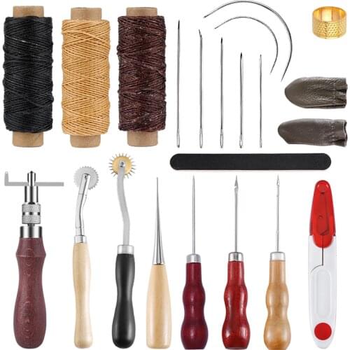 KAOBUY Leather Sewing Kit With Various Types of Awl, Wax Thread, Groover, Leather Sewing Tools, Suitable For DIY Leather Crafts