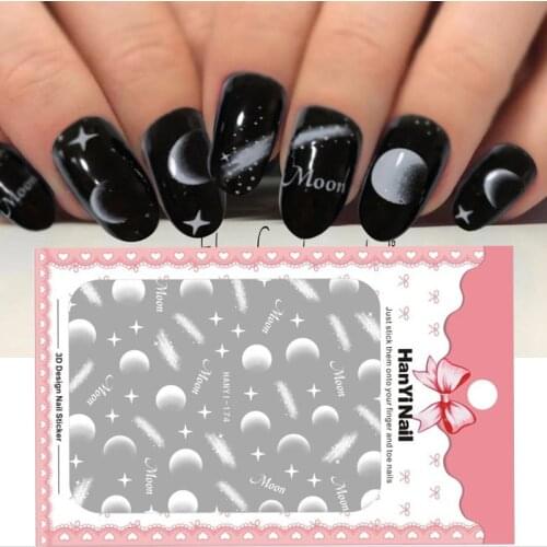 New 3D Embossed Nail Sticker Moon Star Flower Adhesive DIY Manicure Slider Nail Art Tips Decorations Decals