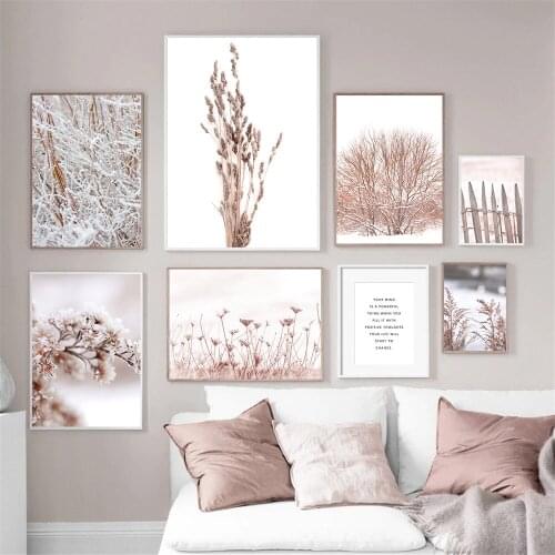 Autumn Landscape Reed Grass Plants Wall Art Canvas Poster Dry Tree Flower Print Painting Nordic Wall Pictures Living Room Decor