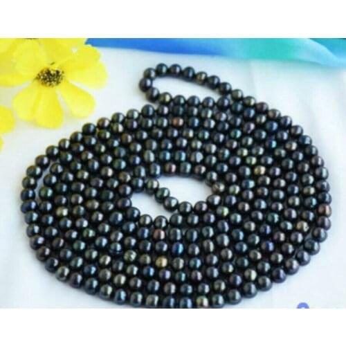 Stunning 9-10mm Tahitian multicolor black green pearl necklace 34"