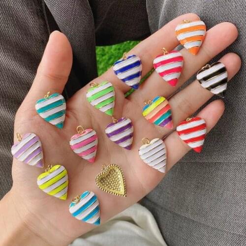 10Pcs,Fashion rainbow color enamel heart shape Gold Plated jewelry charms necklace pendants for DIY