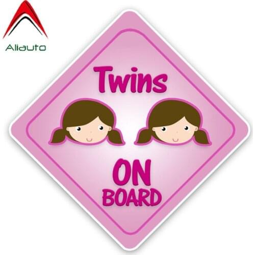 Aliauto Warning Sign Car Sticker Girls Twins on Board Decor Cartoon Vinyl Decal for Honda Civic Mini Cooper Kia Rio ,14cm*14cm