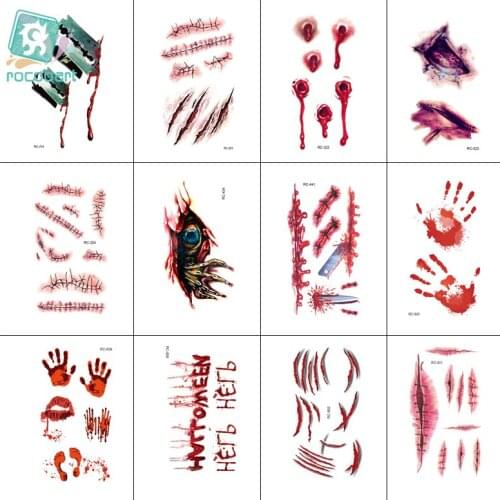 Rocooart 12Pcs Wholesale 105x60mm Halloween Festival Body Decoration Temporary Horror Tatuajes Sticker For Kids Girls Art Tattoo