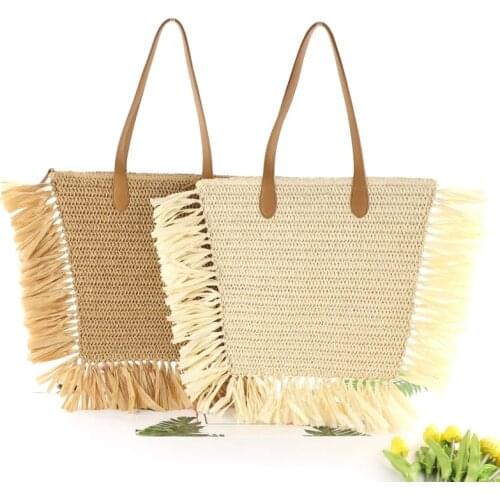 Bohemian Tassel Straw Women Handbag Wicker Woven Shoulder Bags Rattan Large Capacity Totes Casual Summer Beach Big Purses 2020