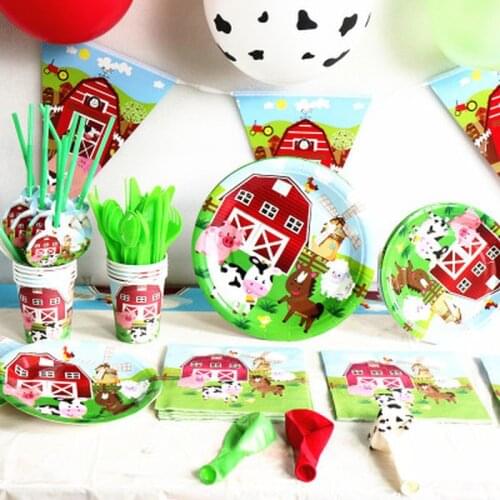Farm Animal Theme Birthday Party Party Decorations Disposable Cartoon Tableware Baby Birthday Decorate Supplies