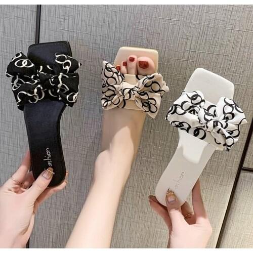 Slippers 2021 Summer Fashion Sandals Shoe Women Bow Summer Sandals Slipper Indoor Outdoor Flip-flops Beach Shoes Female Slippers