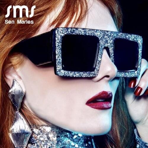 Fashion Diamond Square Sunglasses Women New Luxury Oversized Frame Rhinestone Men Sun Glasses Female 2019 Vintage Shades UV400