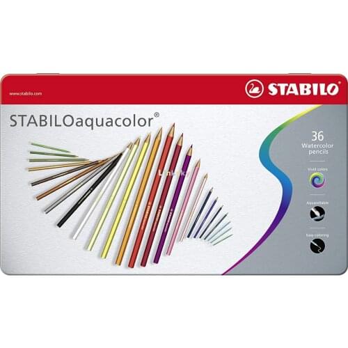 STABILOaquacolor Metal Box of 36 Colours - premium aquarelle colored pencils , Art supplies