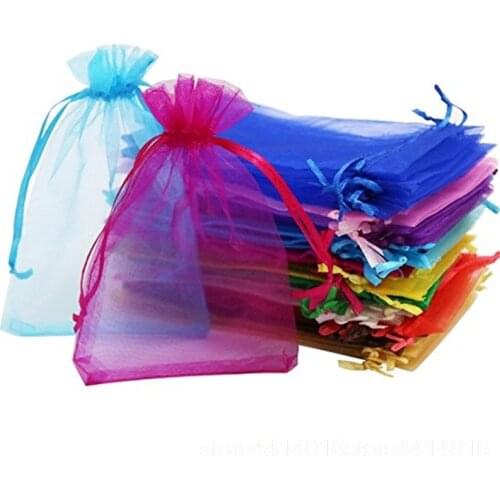 50pcs Drawable Sieraden Verpakking Organza Zakjes7x9 9x12 10x15 11x16 13x18 15x20 17x23CM Bruiloft Sieraden Bag Gift & Zakjes 55