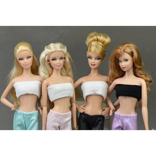 Black White Sweater Strapless Top Clothes For Barbie Dolls Knitting Soft BJD Dolls Accessories Can be Wore As Skirt Top Hat