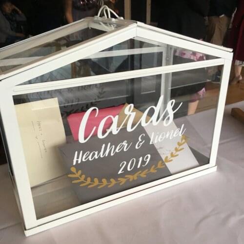 Vinyl Sticker For DIY Cards Box Greenhouse Wedding Decal Custom Name & Date Wedding Party Gift Table Sign With Wreath Mural C325