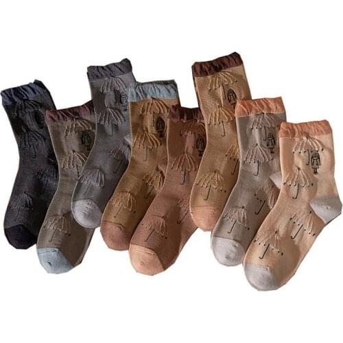 High Quality Korean Style Women Socks Embroidery Middle Tube Ruffle Cotton Long Socks Autumn Harajuku Wearable Retro Cycling