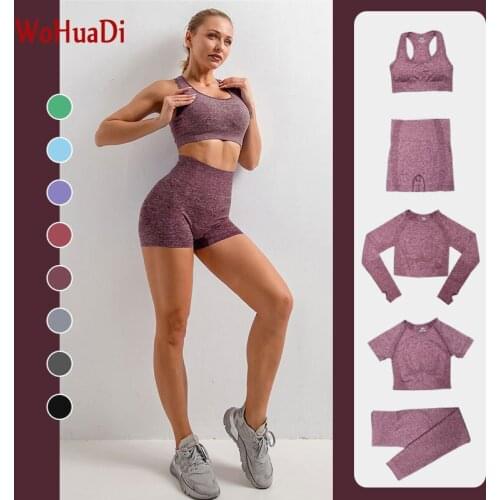 WOHUADI Womens Clothing Seamless Yoga Set Gym Fitness Sports Bra/Short/Long Sleeve Shirt Sexy Woman leggings Female Sportswear