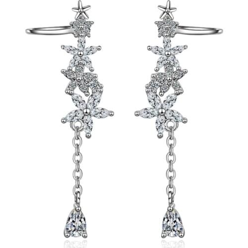 New Arrival 925 Sterling Silver Shiny Crystal Flower Female Gift Ladies`long Tassels Stud Earrings Jewelry Wholesale No Fade