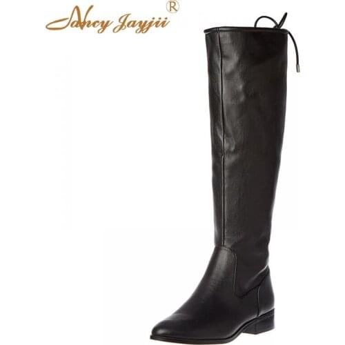 Women Shoes Adult Boots knee-High Elastic Band Square Heel Black Solid Pointed Toe Ladies Winter Mature Leisure Nancyjayjii 2019