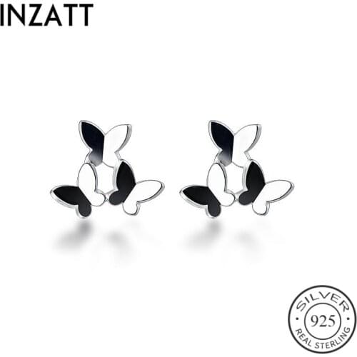 INZATT Real 925 Sterling Silver Three Butterfly Stud Earrings For Fashion Women party Minimalist Fine Jewelry Cute Accessories